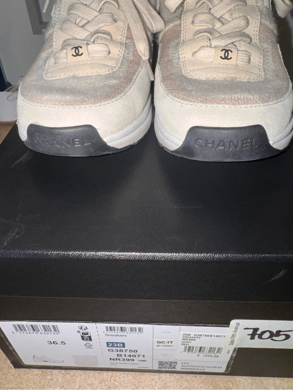 Chanel Knit Fabric Suede Calfskin Womens CC Sneakers